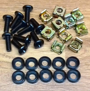 10 Black M6 Cage Nuts Bolts Washers 19" Data Network Rack Cabinet Mount PDU - Picture 1 of 1