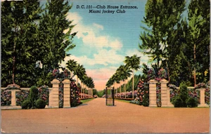 Miami Florida FL Jockey Club House Ingresso Cartolina d'epoca C. 1944 - Foto 1 di 2