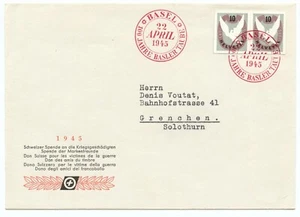 Switzerland, 1945 Basel Dove Pair from Souvenir Sheet, on cover, superb - Picture 1 of 1