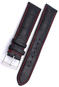 20mm Genuine Leather Croco grain Watchband Strap made Graf Germany black 20/18mm - Picture 1 of 2