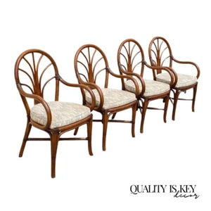 Vintage Bentwood Rattan Hollywood Regency Fan Back Dining Chairs - Set of 4 - Picture 1 of 12