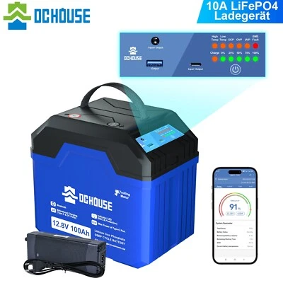 DC HOUSE 12V 100Ah LiFePO4 Lithium Batterie Steckdosen Camping RV Outdoor 10A Ladegeräte