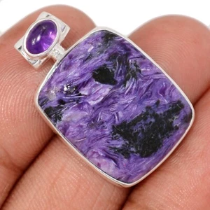 Natural Siberian Charoite & Amethyst 925 Silver Pendants Jewelry CP75201 - Picture 1 of 1