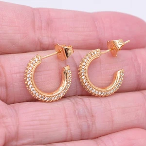 18K Yellow Gold Filled Women Fashion Clear Topaz Open Hoop Stud Earrings Jewelry - Picture 1 of 2