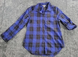 Allison Daley Women Size S/P Blue Black Plaid Pocket Button Up Shirt Long Sleeve - Picture 1 of 9