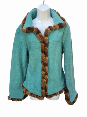 Tasha Polizzi Polar Imitación Piel Cuello Chaqueta M Marrón Azul Peluche Sherpa Acogedor Cálido Foto 1 de 4