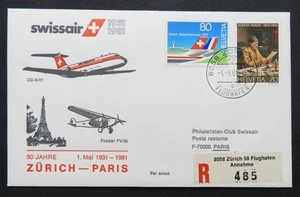 Zürich - Paris 1981 - Swissair - vol anniversaire 50 ans service aérien - DC 9 - Foto 1 di 2