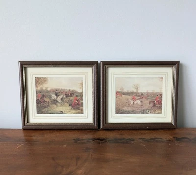 Impresiones de caza de zorro inglés en miniatura vintage enmarcadas en Inglaterra Foto 1 de 4