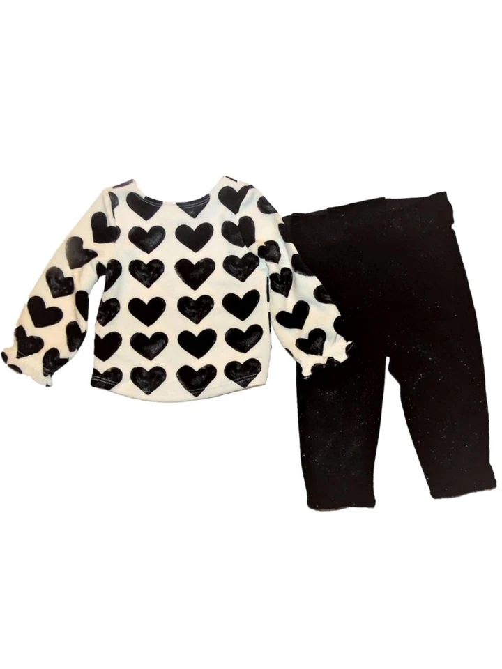 Conjunto de 2 Calças Glitter Brilhante Corações Pretos Infantil e Infantil Meninas 12m - Imagem 1 de 1