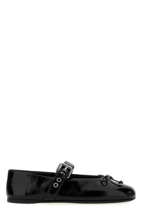 MIU MIU Buckle and Bow Black Leather Ballerina Flats New And Authentic - Picture 1 of 5