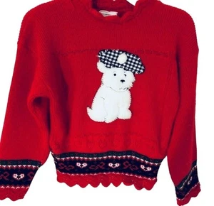 Christmas Sweater Scotty Puppy Dog Girls XS 4 5 Red Black Holiday Top Pullover - Picture 1 of 10