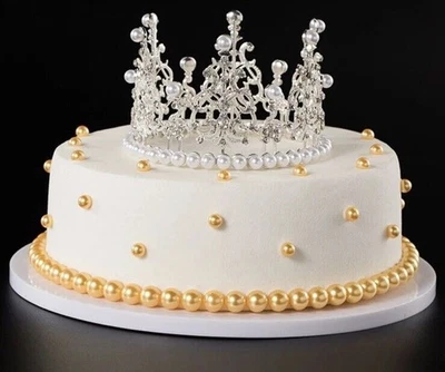 Mini corona de plata imitación perla adorno de pastel decoración de cumpleaños boda Foto 1 de 4