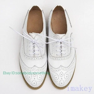 Womens Brogue Carved Lace Up Flat Low Heel Shoes Dress Work College Oxfords - Picture 1 of 8
