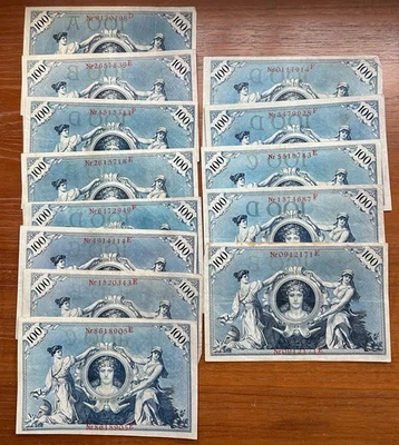 Grupo de 13 billetes de 100 marcos de Alemania de 1908 Foto 1 de 3