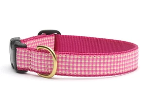 Up Country Dog Collar Adjustable Pink Gingham Design Made In USA XS S M L XL XXL - Picture 1 of 2