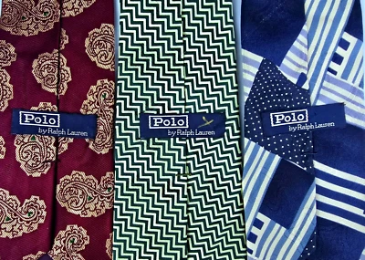 Nuevo De Colección Polo Ralph Lauren Corbatas de Seda Lote de 3 Hechas a Mano Jacquard Cosidas Cortas Foto 1 de 4