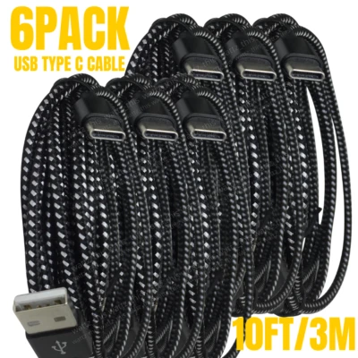 6 Pack 10Ft Fast Charger Type C USB-C Cable For Samsung Galaxy S10 S9 S8 Note 8 - Image 1 of 4