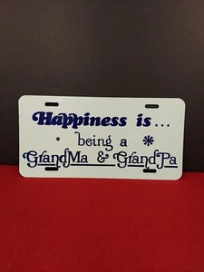 Happiness Is Being Grandma & Grandpa Metal License Plate Novelty - Picture 1 of 5
