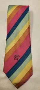 Mara Acetate Men's Tie New Without Tags  Pink, Yellow Blue Diagonal Stripes - Picture 1 of 4
