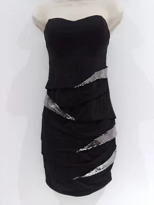 Vestido Tally Weijl Lentejuelas Cambio Negro Plata Reino Unido 12 Nuevo con Etiquetas Bodycon Sin Tirantes Elastizado Foto 1 de 3