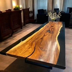 42"x80" Black Epoxy Resin Table Top Wood Dining Table Console Table Counter Top - Picture 1 of 10