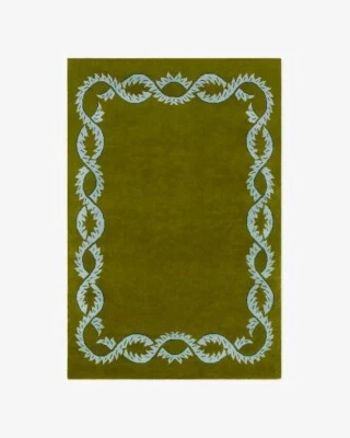 Alfombra acolchada a mano color verde claro estética tejida a máquina alfombras decoración del hogar habitación Foto 1 de 4