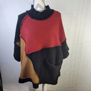 Umgee USA Color Block Oversized Boxy Sweater Size ML Cotton Blend Offset Pocket - Picture 1 of 12