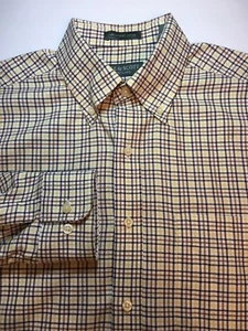 Lyle & Scott Botón Hombre Tamaño frontal M 100% algodón amarillo marrón a cuadros - Imagen 1 de 7