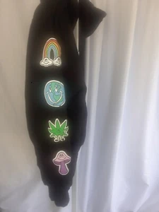 Mushroom Stoned Planet schwarzer Hoodie Herren Neff smiling weed rainbow dreams D5 - Bild 1 von 5