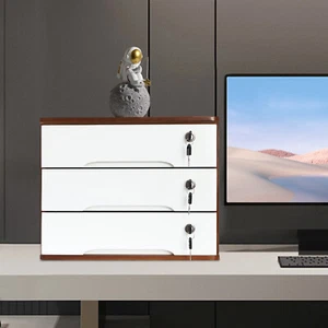 Wooden Desk Organizer, 3-Tier Tung Wood Storage Cabinet with Lockable Drawers - Picture 1 of 14