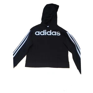 adidas Girl's Fleece Essential 3-Stripes Pullover Hoodie; Black/White Large; 14 - Picture 1 of 1