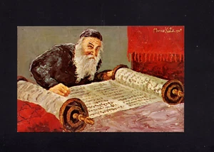 Morris Katz Signed Judaica Postcard 1969 Unrolling The Torah - Picture 1 of 2