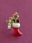F/Christmas Santa Boot with Gifts Enamel Vintage Gold Brooch Pin