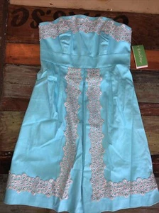 Lilly Pulitzer Sz 0 Betsey Stretch Sate Via Blue Applique Strapless Dress NWT - Picture 1 of 6