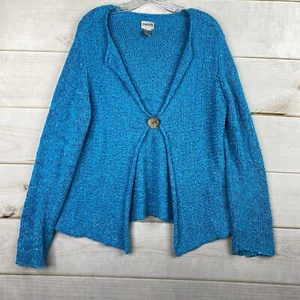 Chico's 3 Size XL Sweater Cardigan Blue Open Knit Lagenlook One Button Topper - Picture 1 of 10