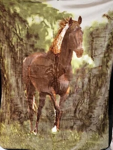 Heavy Soft Plush Warm Queen PAINTED TROTTING HORSE Bedroom Bed Blanket 79" x 96" - Picture 1 of 2