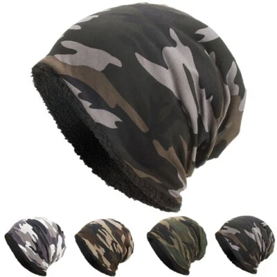 MARKENLOS Unisex Herren Damen Camouflage Winter warm Beanie weicher Samtfutter tarnfarbene