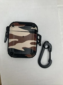 Brown Camo Case Cover For Apple Air Pods 1st 2nd Gen Attachable With Hook - Picture 1 of 5