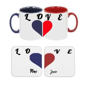 Tazas y posavasadas personalizadas de compromiso de boda a juego para su pareja - Imagen 1 de 7