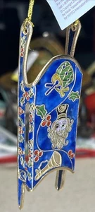 Caja y papeleo vintage de trineo navideño esmaltado cloisonné de Nueva York - Imagen 1 de 9
