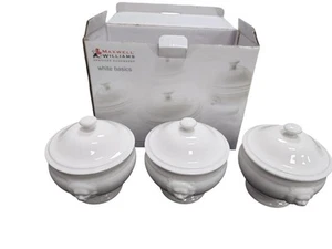 Maxwell & Williams White Soup Bowls With Lids x 3 Lion Head Design - Picture 1 of 11