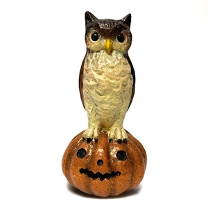 KD Vintage Halloween Summerween Glitzer Kürbis Jack Laterne Eule sitzend oben - Bild 1 von 6