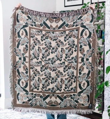Goodwin Weavers Woven Vintage Leaf Tapestry Blanket Green Brown Cottagecore USA - Image 1 of 4