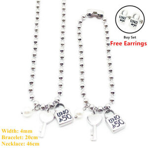 UNO de 50 Jewelry Set Women's Pearl Bead Padlock Bracelet+Necklace+Free Earrings