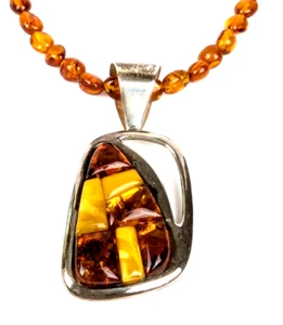 Jay King Lg Amber & Sterling Silver Pendant Necklace Amber Beads DTR 18"-21" - Picture 1 of 8