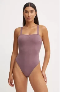 Neu mit Etikett Adidas Größe 12 gepolsterter Iconisea tiefer U-Rücken Badeanzug Einteiler in Shadow Fig - Bild 1 von 5