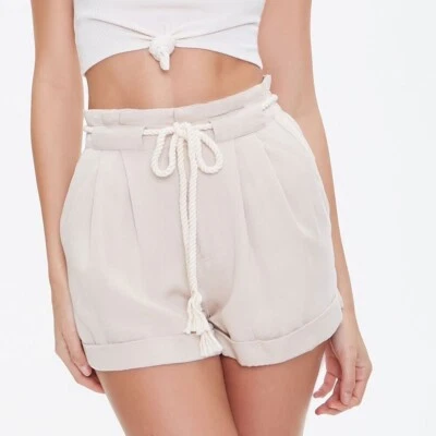 Forever 21 Beige Claro; Taupe; Crema Alta Bolsa de Papel Pantalones Cortos Talla XS Foto 1 de 4