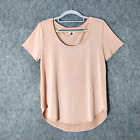 BKE Women Shirt Small Modal Cotton Short Sleeve Pink Round Neck Hem Lightweight