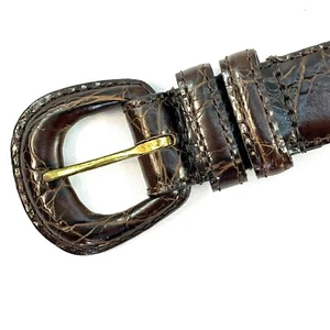 Lejon Womens 1" Belt Large Brown Alligator Grain Calfskin Leather 30-34" USA - Picture 1 of 8