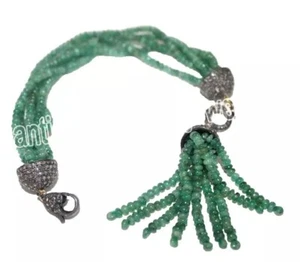 2.15ct Rose Cut Diamond 925 Sterling Silver Emerald Antique Look Tassel Bracelet - Picture 1 of 7